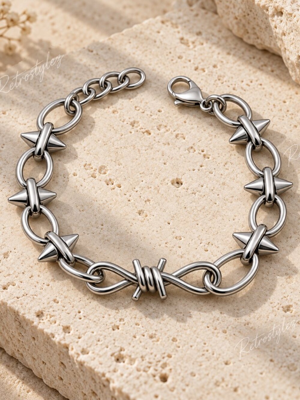18K White Gold Womens Spiked Chain Link Style Bracelet 18 K Silver Jewelry 7" 8"